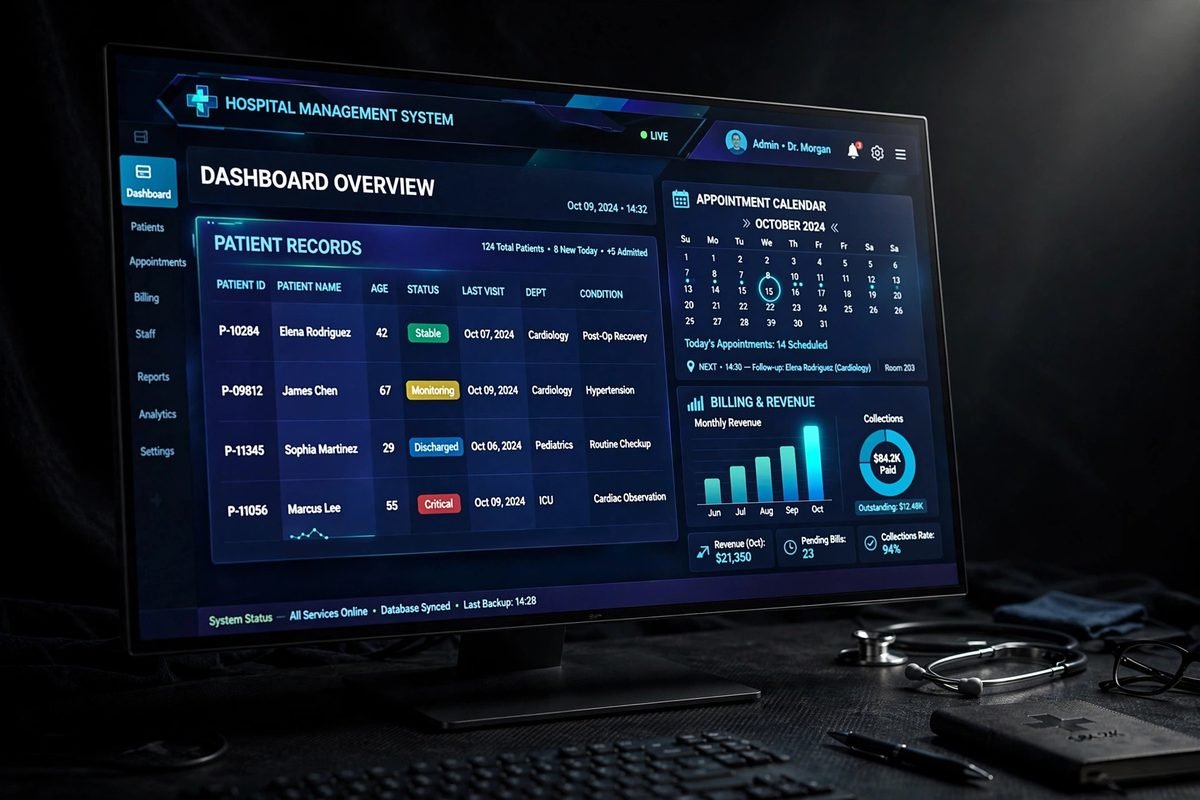 MedCare HMS, custom software designed and built by Lyxevo